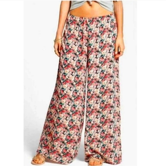 EUC Lily White Floral Wide Leg Palazzo Pants - Picture 1 of 8